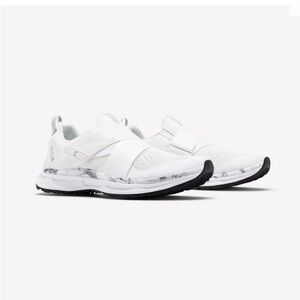 Tiem Slipstream white marble spin shoes.
